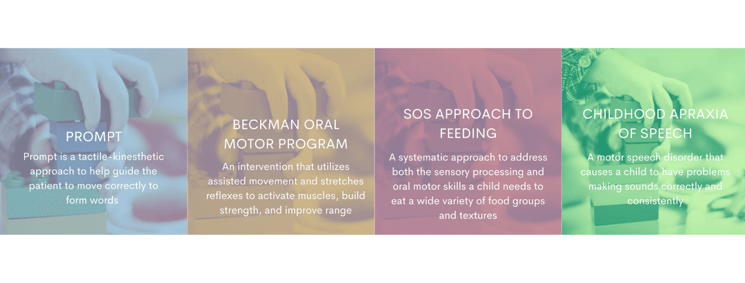 Bloom therapy approaches — PROMPT, Beckman Oral Motor, SOS Feeding, and Childhood Apraxia treatment